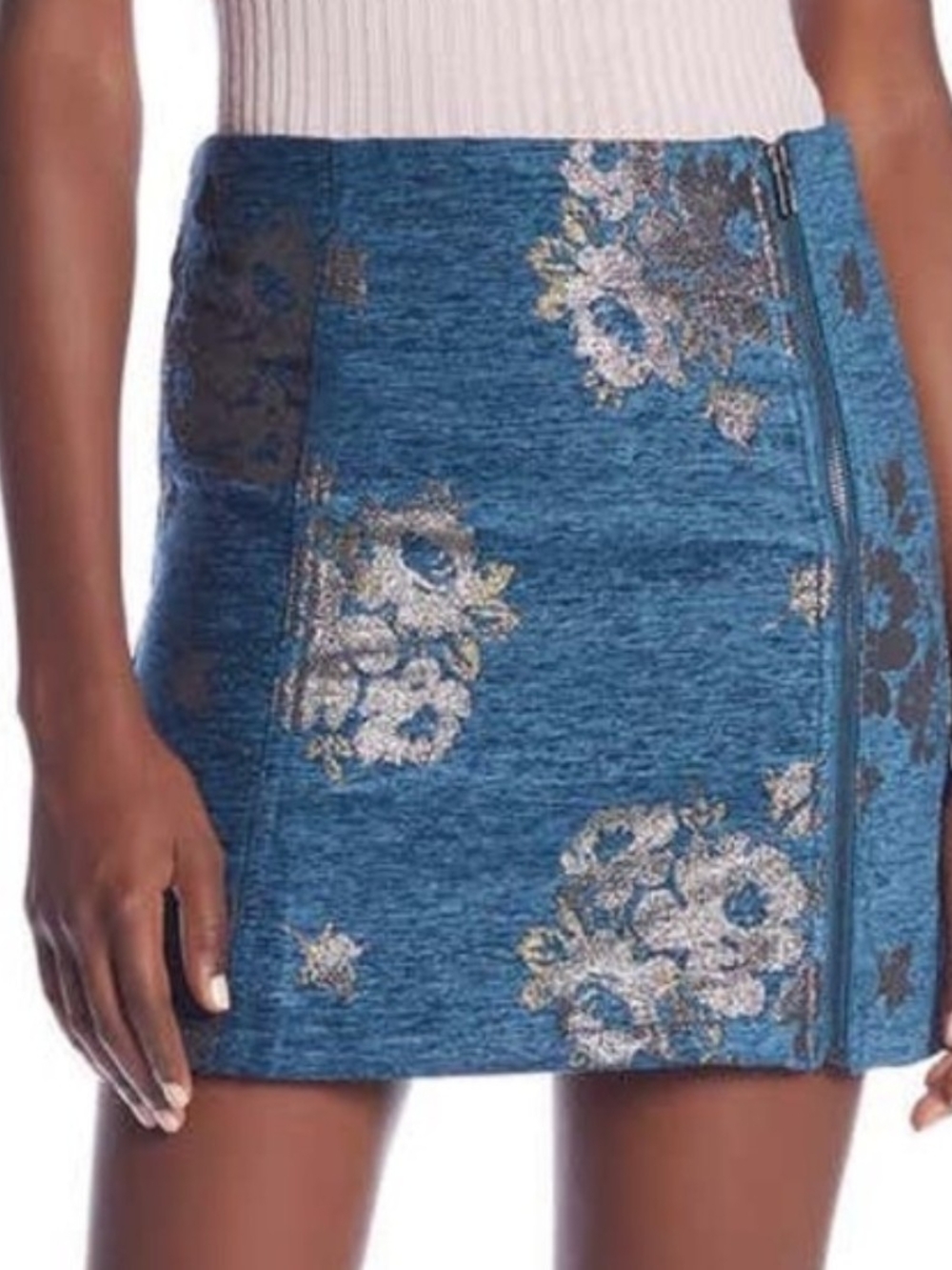 Free People Metallic Floral Print Mini Skirt
